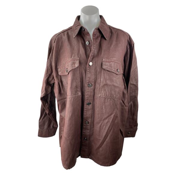 H&M Divided Women's Brown Long Sleeve Pocket Button Down Shirt Jacket Size S - Picture 1 of 4